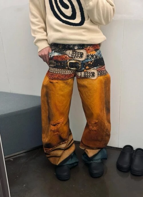 Yellow Graphic Belts Printed Jeans | Jake – Enhypen