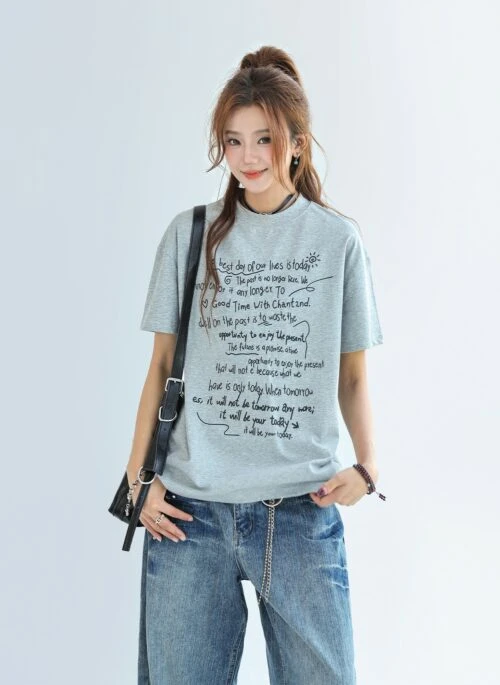 Alphabet Slogan Print Cool Short Sleeve T Shirt