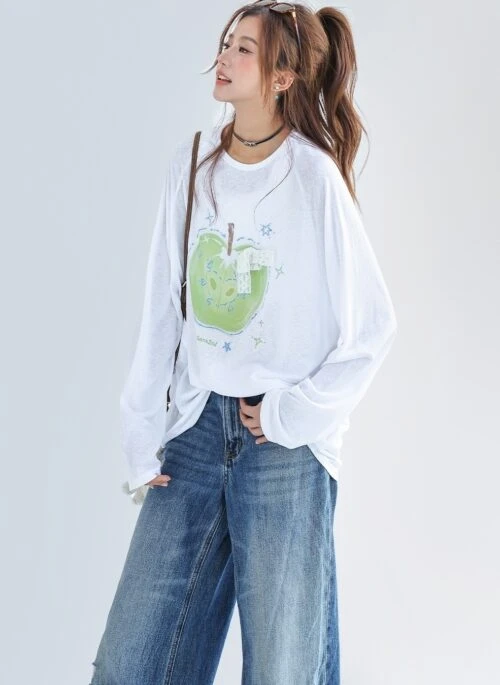 Apple Print Lyocell Lace Sun Protection Top