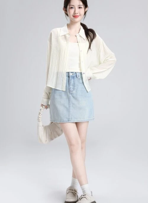 Beige Polo Collar Lightweight Sun Protection Shirt Jacket