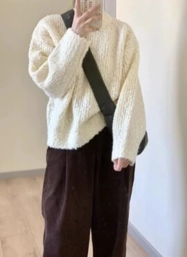 Beige Round Neck Winter Sweater | Pyo Nam Kyung – Resident Playbook
