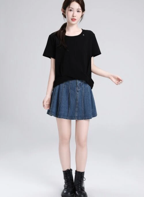 Black Irregular Short Sleeve Casual Loose Top