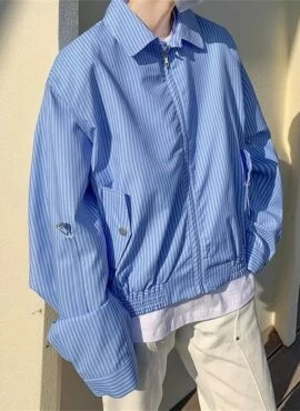 Blue Striped Zip-Up Jacket | Felix – Stray Kids