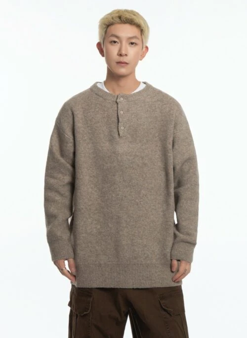 Brown Half-Buttoned Longe Sleeves Sweater | Gu Do Won - Resident Playbook