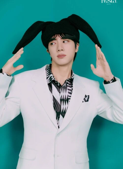 Brown Knitted Bunny Ears Beanie | Jin – BTS