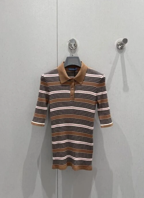 Brown Stripes Knitted Polo | Somi