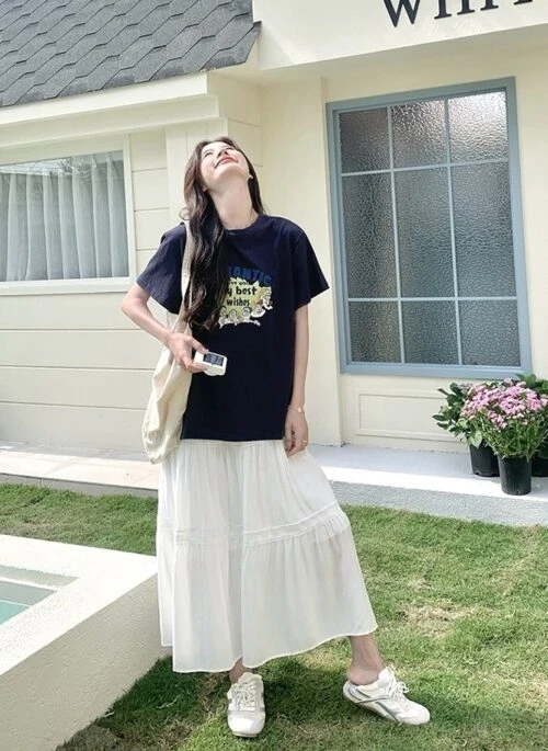 Cartoon Print Short Sleeve Skirt Set