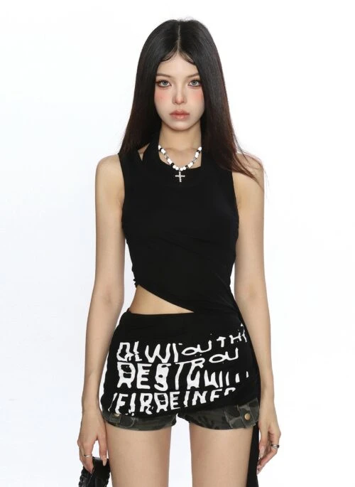 Chic Asymmetrical Waist Slimming Sleeveless Top