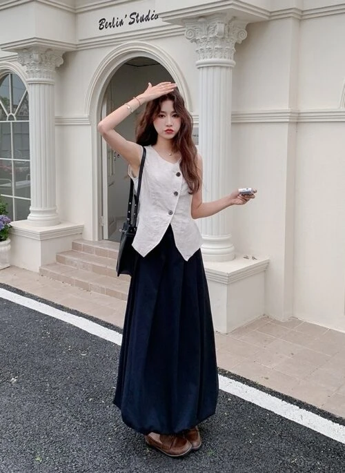 Chic Summer Scarf Vest And Bubble Skirt Set