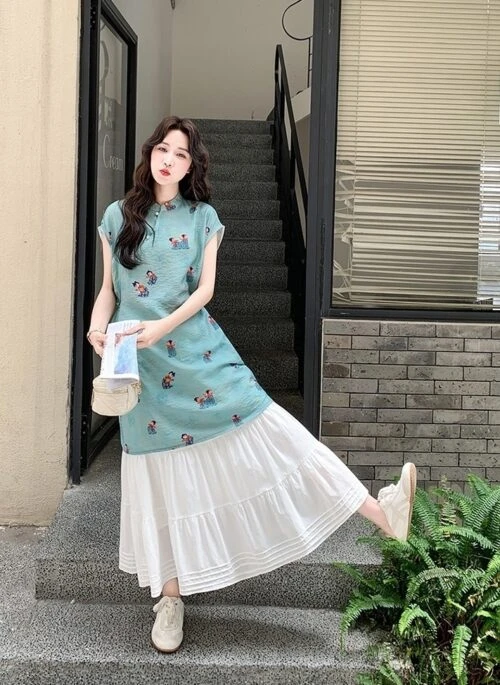 Elegant Floral Dress And Skirt Set