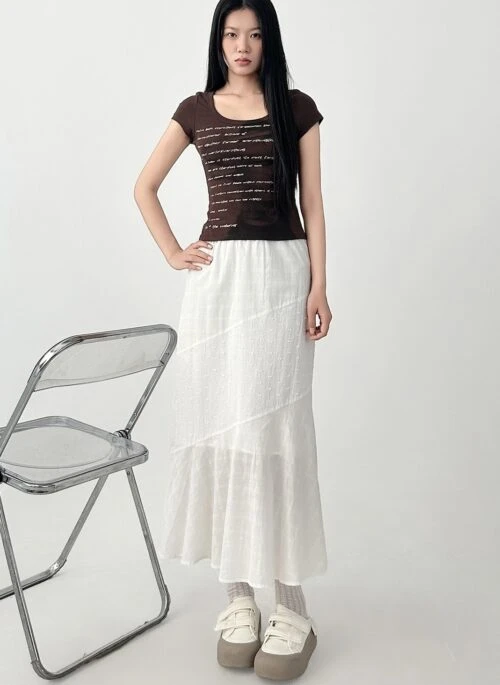Elegant White Midi Ruffle Hem Skirt
