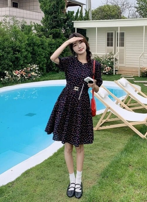 Floral French Style Waist Slimming Dress