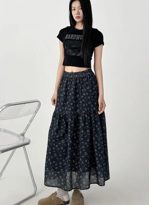 Floral High Waist A Line Midi Skirt