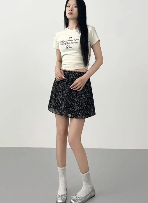 Floral High Waist A Line Skirt Shorts
