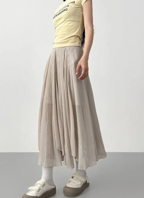 Flowy High Waist Irregular Midi Skirt