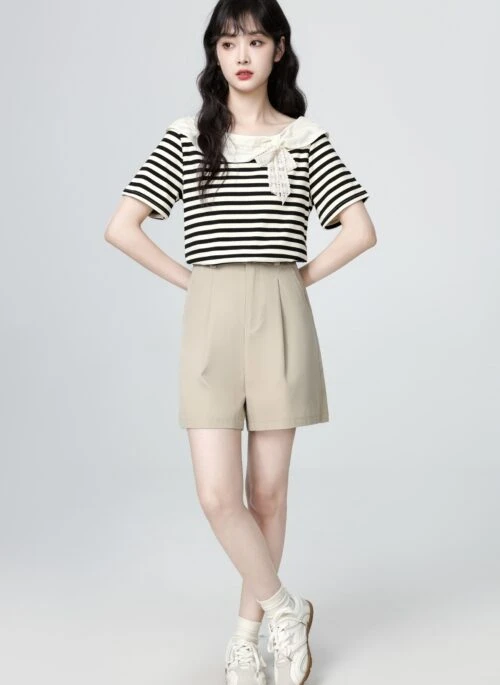 French Striped Short Sleeve Loose Fit T Shirt