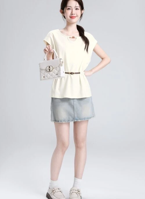 French Style Yellow Ruffle Sleeve Slim Fit T Shirt