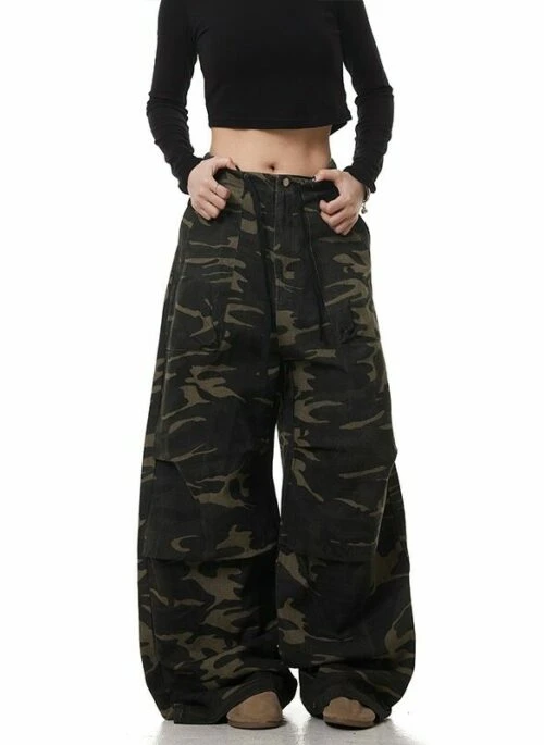 Green Camouflage Drawstring Pants | Karina – Aespa