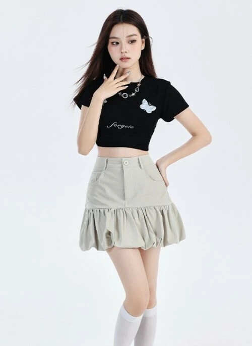 Grey Half Bubble Mini Skirt | Eunchae – Le Sserafim