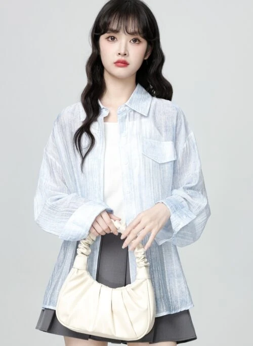 Light Blue Sun Protection Long Sleeve Shirt Jacket