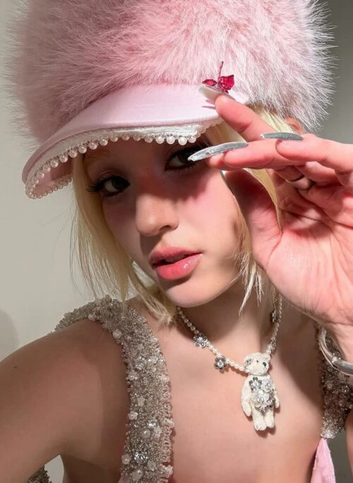 Pink Fluffy Beaded Visor Hat | Somi