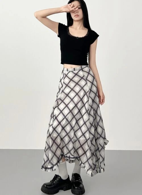 Plaid A Line Skirt Irregular Design Summer Style