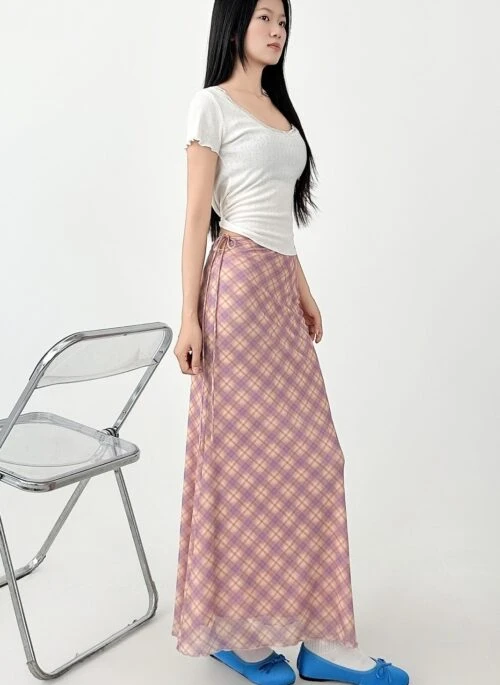 Plaid High Waist Slimming Midi Skirt