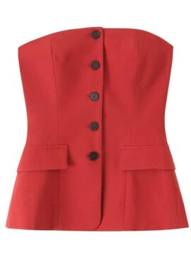 Red Button-Front Bustier Top | Yunjin – Le Sserafim