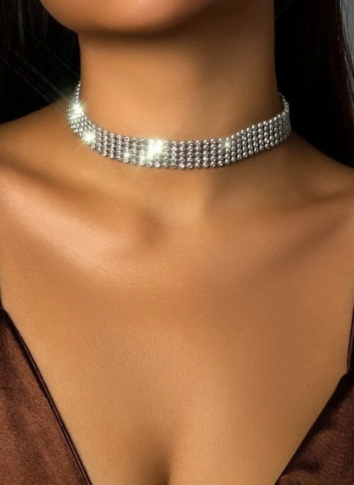 Silver Rhinestones Band Choker | Nayeon – TWICE