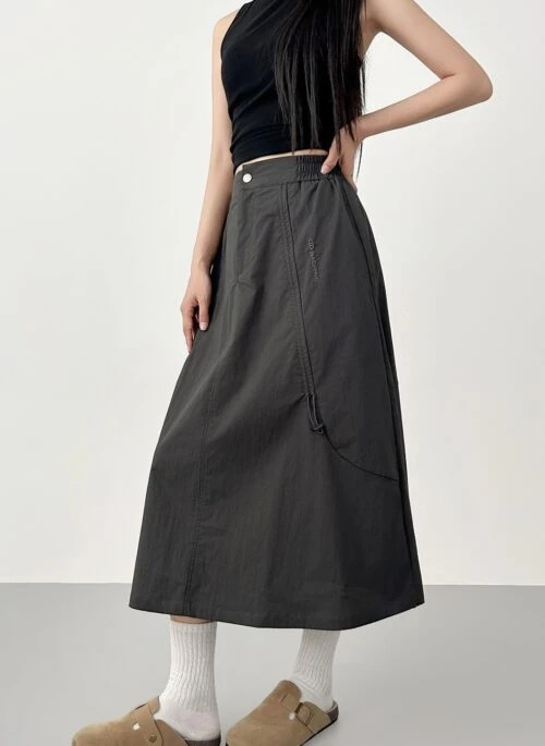 Vintage A Line Midi Cargo Skirt Elastic Waist