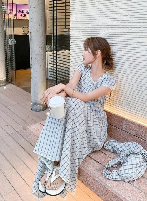 Vintage Plaid Casual Waist Dress Summer Style