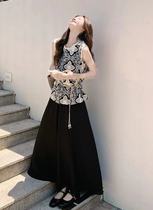 Vintage Style Vest And Skirt Set Summer Fashion