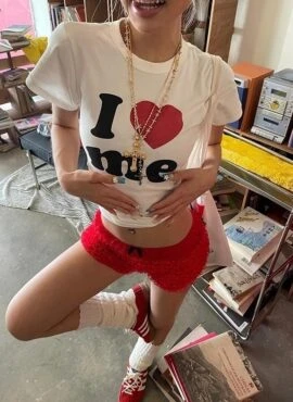 White “I Love Me” Printed Cropped T-Shirt | Somi
