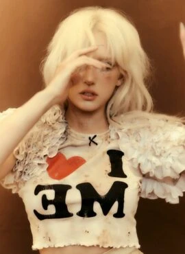 White “I Love Me” Printed Cropped T-Shirt | Somi