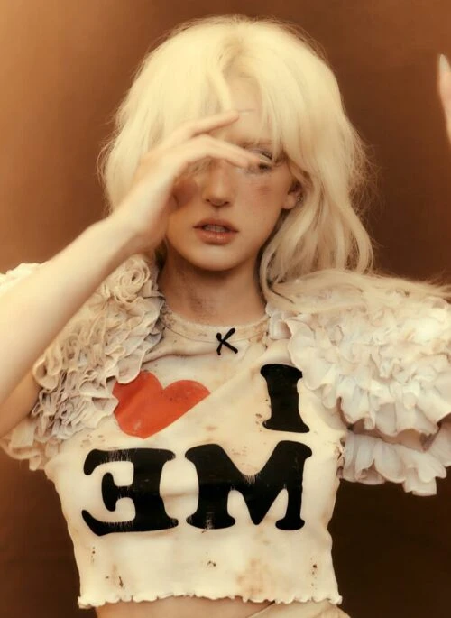 White “I Love Me” Printed Cropped T-Shirt | Somi