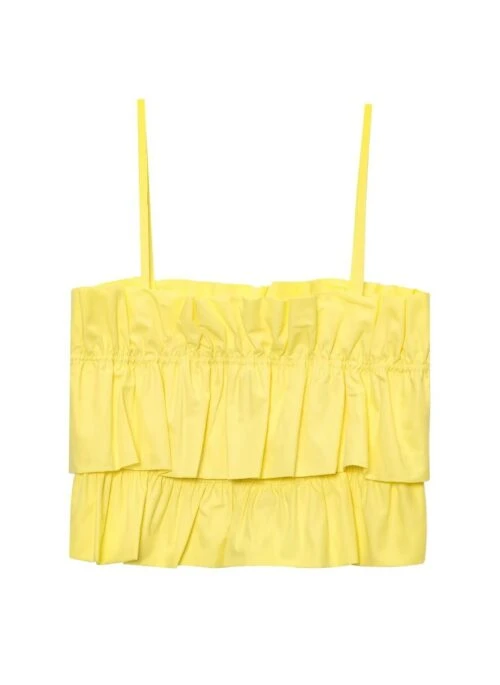 Yellow Ruffle Sling Crop Top | Chaewon – Le Sserafim