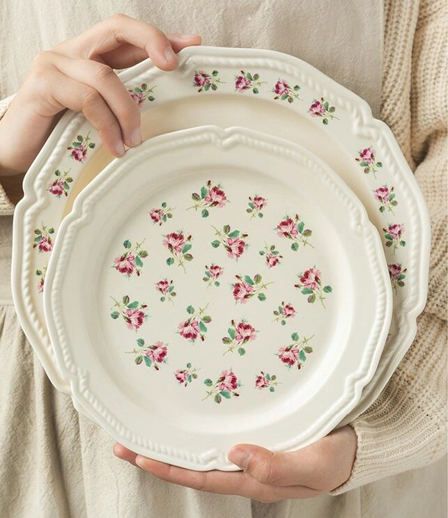 Porcelain Embossed Pink Roses Tableware