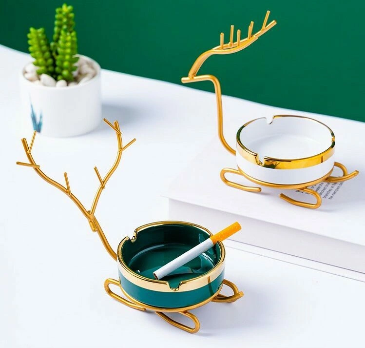 Gold Deer Porcelain Ashtray