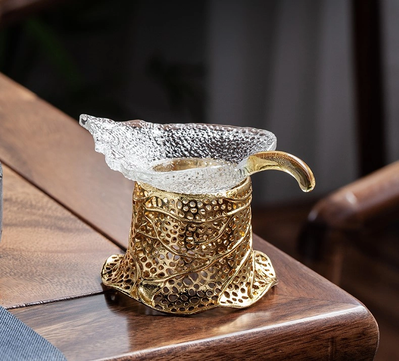 Leaf-Shaped Glass Tea Strainer with Golden Base