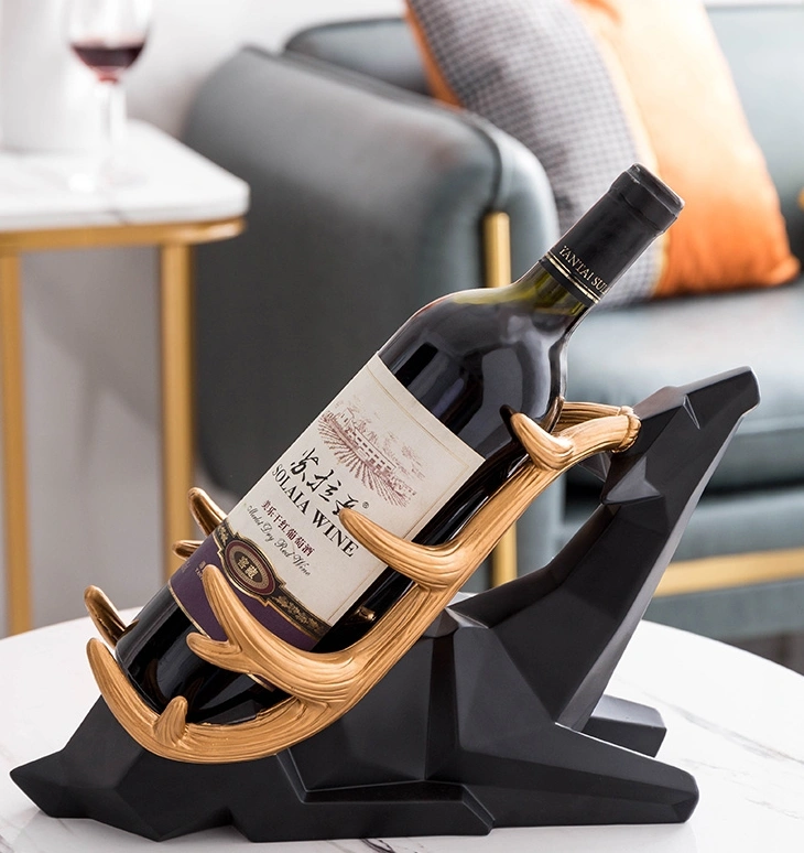Black Geometric Deer with Gold Horn Wine Glass Holder