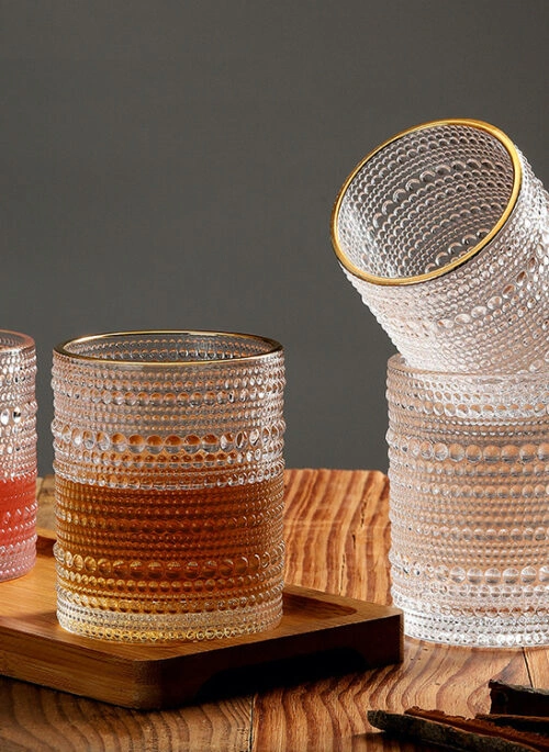 Embossed Beaded Glass Cups