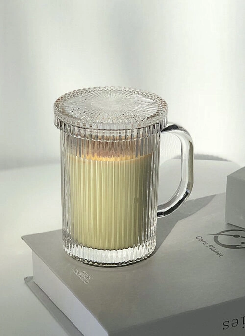 Glass Reeded Mug with Lid