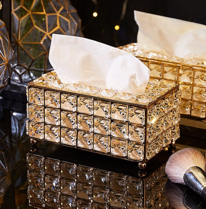 Gold Square Crystal Tissue Box