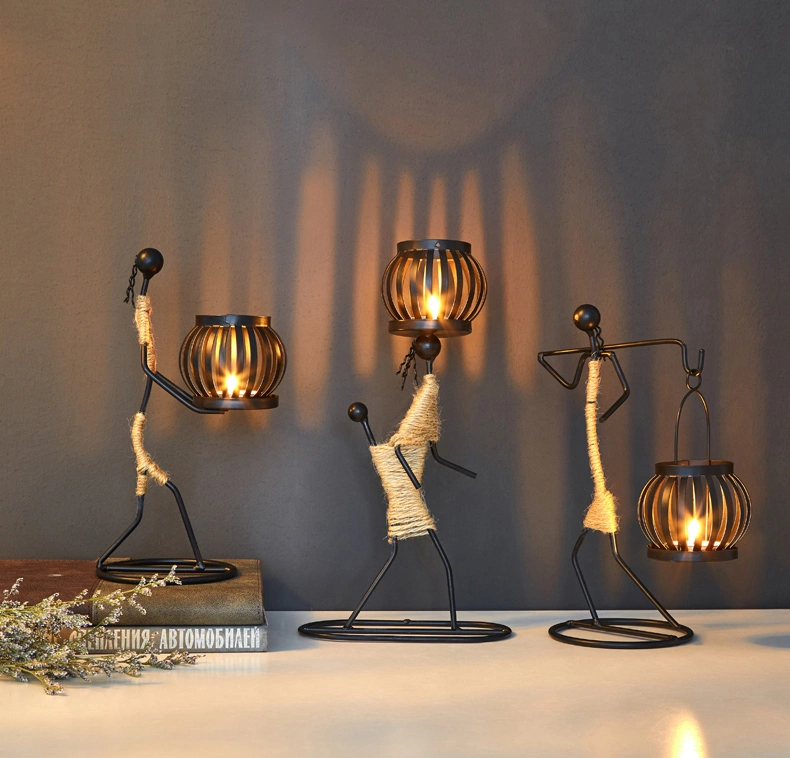 Iron Stick Woman Candle Holder with Twine Rope