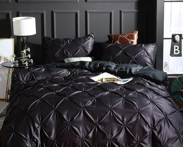 Black Silk Textured Duvet Cover with Pillowcase