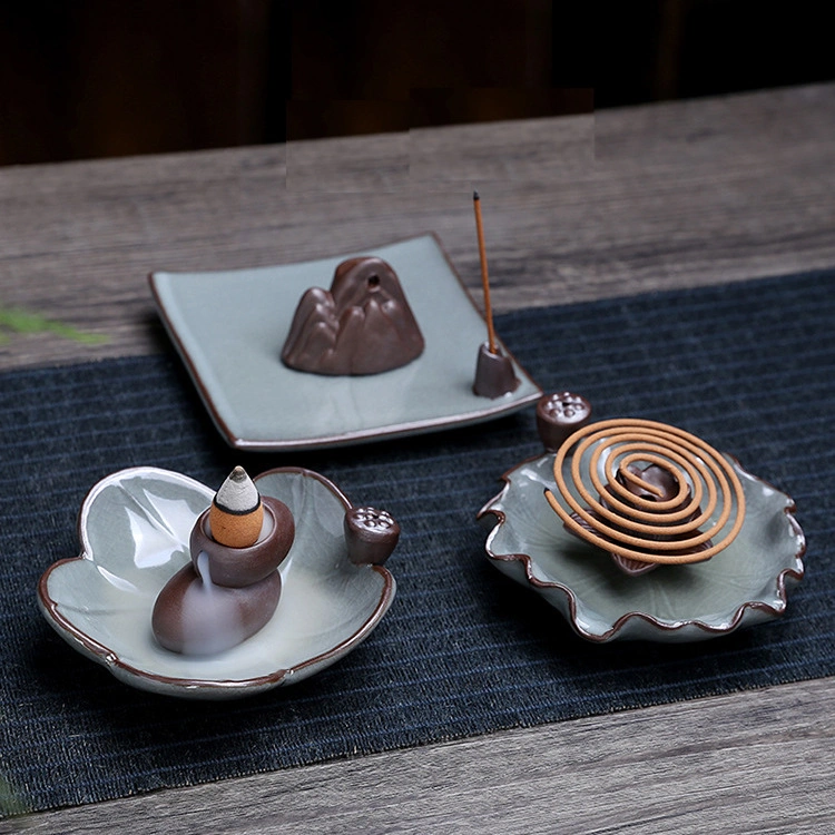 Ceramic Mountain on Plate Backflow Incense Burner