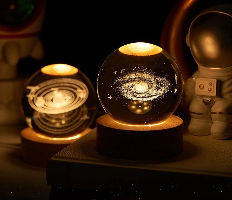 Galaxy Crystal Ball on Wooden Base Lamp