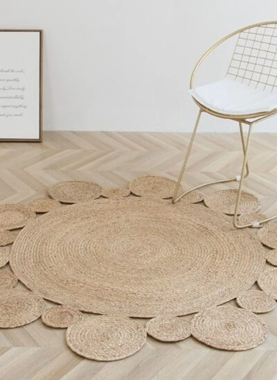 Round Woven Buri Mat with Small Circles Around