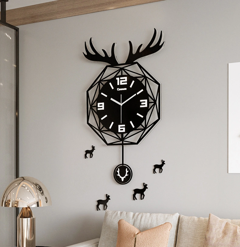 Black Triangular Deer Head Clock with Pendulum
