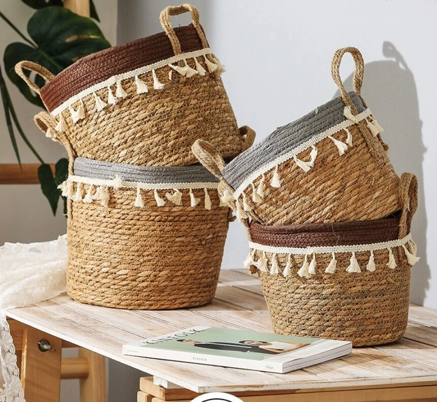 Hand Woven Multipurpose Basket with Tassels
